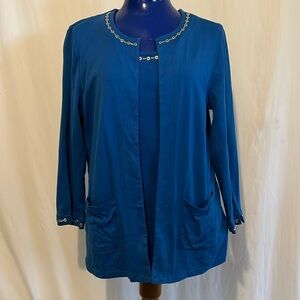 Rafaella Two-Piece Cardigan Set Size Large Blue with Silver Design